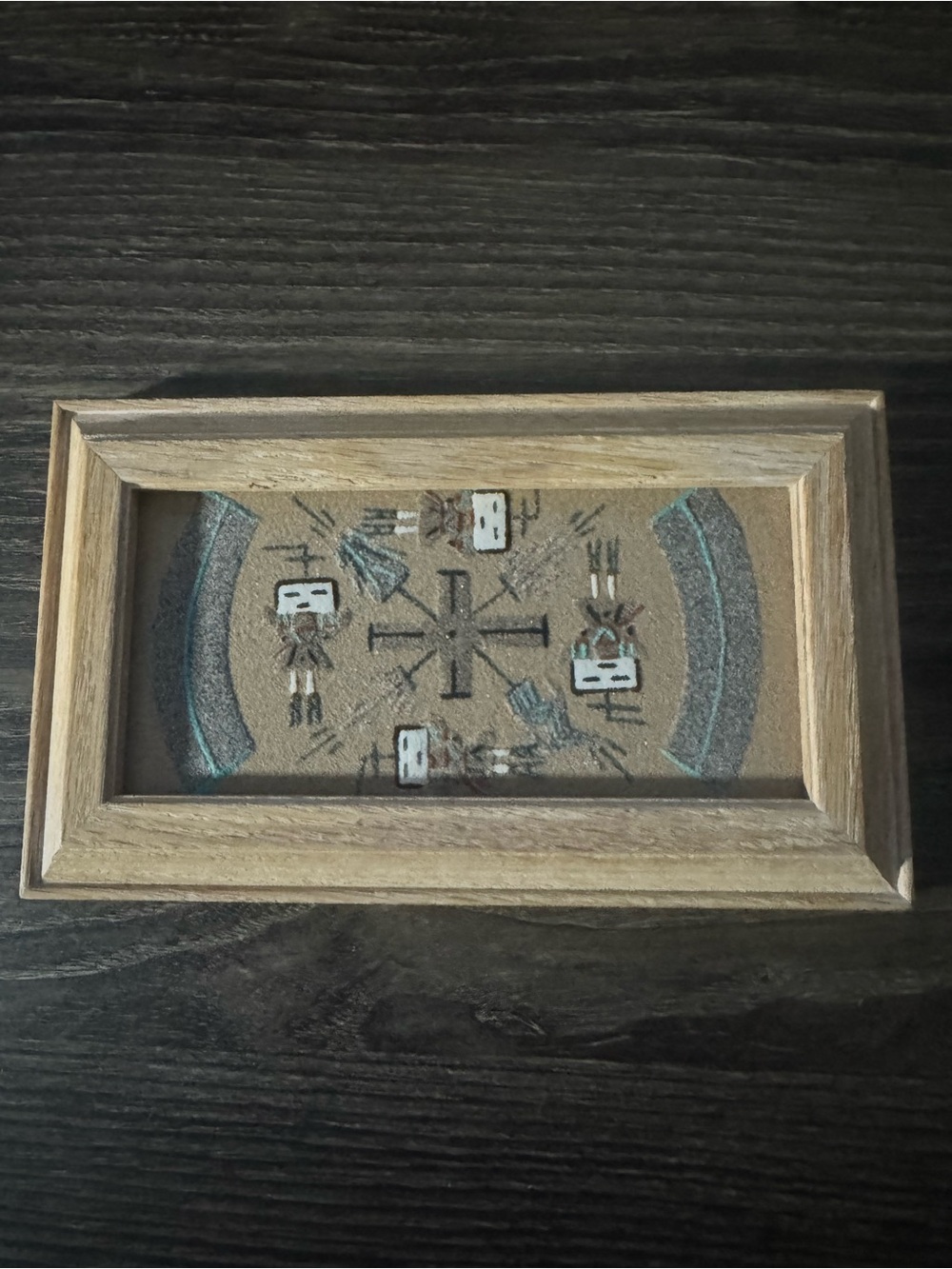 Vintage Navajo Sand Painting Art "Whirling Logs" Signed OT Framed 1970-1990 MCM